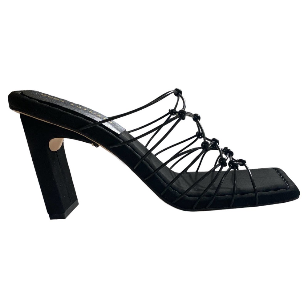 NIB Good American Heels Black Neoprene Square Toe Shoestring designe Size 8.5
